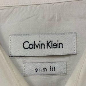 White Calvin Klein Slim Fit Collar Dress Shirt